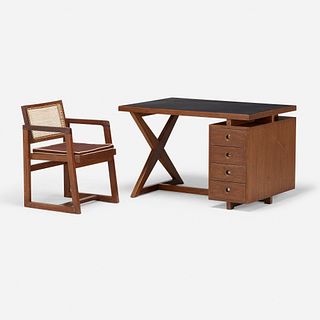 Pierre Jeanneret, Desk from the Administrative Buildings and armchair from Punjab University, Chandigarh