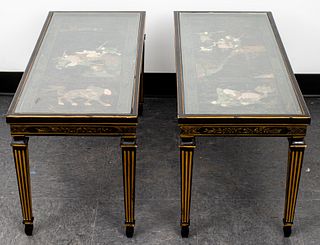 Chinese Hardstone Inlaid Side Tables, Pair