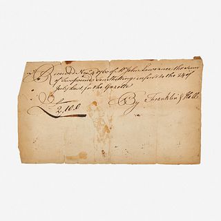 [Americana] [Franklin, Benjamin] Franklin & Hall Manuscript Receipt