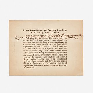 [Literature] Whitman, Walt Printed Slip, annotated
