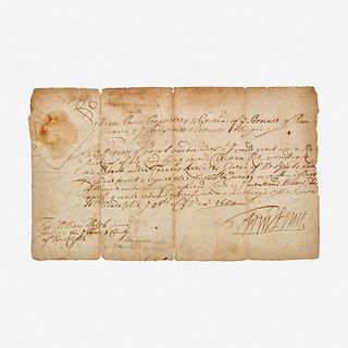 [Philadelphia & Pennsylvania] Penn, William Land Grant, signed