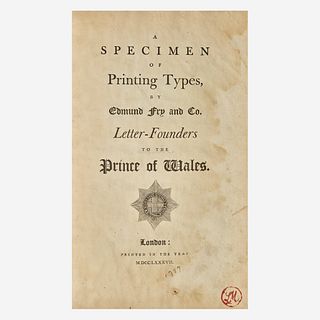 [Printing] [Fry, Joseph] A Specimen of Printing Types by Edmund Fry and Co. Letter-Founders to the Prince of Wales