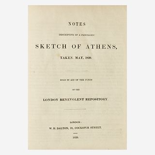 [Travel & Exploration] (Bracebridge, Selina) Notes Descriptive of a Panoramic Sketch of Athens, Taken May, 1839. Sold in Aid of the Funds of the Londo