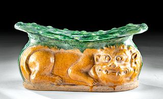 Chinese Ming Pottery Pillow w/ Lion