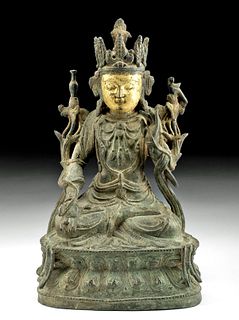 17th C. Chinese Ming Dynasty Gilt Bronze Seated Guanyin