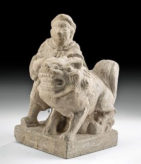 19th C. Chinese Qing Dynasty Stone Figure with Foo Dog
