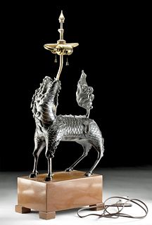 19th C. Japanese Meiji Bronze Kirin Lamp