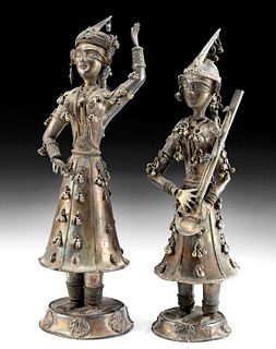 Pair of Vintage Indian Silver Dancing Figures
