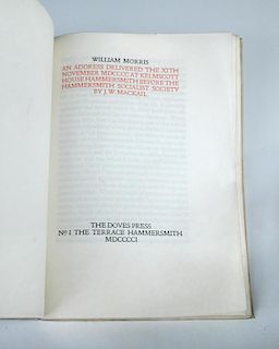 (MACKAIL) John William. William Morris. An Address delivered the XIth November MDCCCC at Kelmscott H