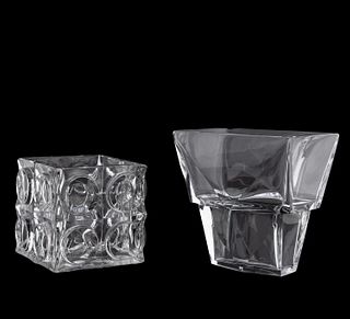TWO BACCARAT GEOMETRIC COLORLESS CRYSTAL VESSELS