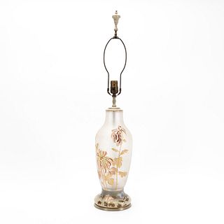DAUM STYLE CHIPPED ICE FLORAL ENAMEL LAMP