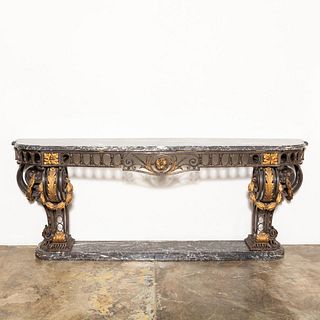 LARGE MARBLE TOP NEOCLASSICAL STYLE IRON CONSOLE