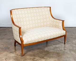 NEOCLASSICAL STYLE WALNUT UPHOLSTERED SETTEE