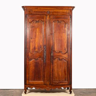 18TH C. LOUIS XV PROVINCIAL CARVED WALNUT ARMOIRE