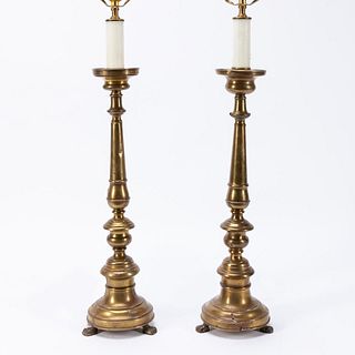 PR., 18TH/19TH C. BRASS CANDLESTICK LAMPS