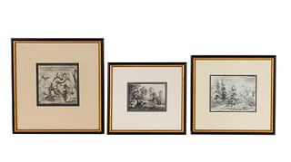3PC CLASSICAL CONTINENTAL ENGRAVINGS, FRAMED ALIKE