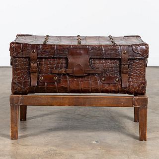 20TH C. CONTINENTAL ALLIGATOR TRUNK ON STAND