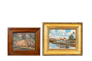 2 PCS, CONTINENTAL SCHOOL OIL PAINTINGS, FRAMED