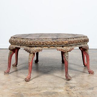 20TH C. INDIAN OCTAGONAL CARVED WOOD LOW TABLE