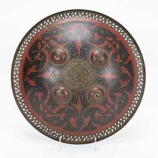 19TH C. RED AND BLACK ENAMELED PERSIAN SHIELD