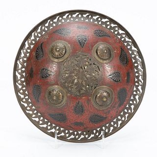 19TH C. PERSIAN CONVEX RED ENAMELED SHIELD