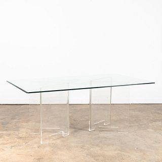 KARL SPRINGER STYLE GLASS TOP LUCITE DINING TABLE