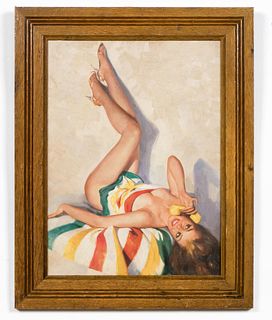 AFTER GIL ELVGREN "WISH YOU WERE NEAR" PIN UP OIL