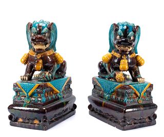 PAIR OF LARGE CHINESE BLUE CERAMIC GUARDIAN LIONS