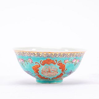 SMALL CHINESE PORCELAIN TURQUOISE RICE BOWL