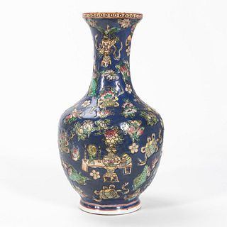 CHINESE BLUE GROUND PRECIOUS OBJECTS VASE