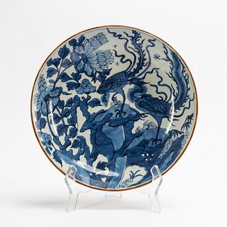 CHINESE LARGE BLUE & WHITE DRAGON CHARGER