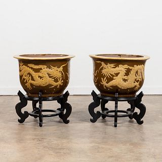 PR., LARGE CHINESE EGG POT FORM PLANTERS ON STANDS