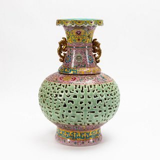 CHINESE RETICULATED TWO PART PORCELAIN VASE