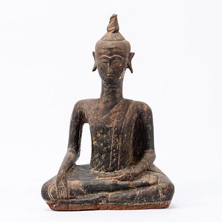 SOUTHEAST ASIAN CARVED WOOD BUDDHA SCULPTURE