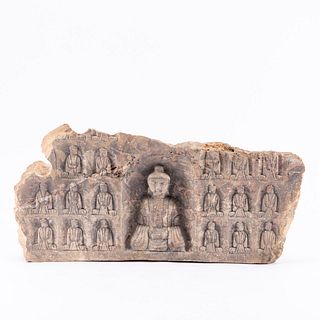 ASIAN CARVED STONE BUDDHIST ARCHITECTURAL FRAGMENT