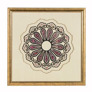 FRAMED CHINESE EMBROIDERED COLLAR, LOTUS FORM