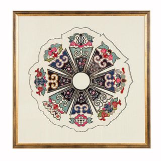 FRAMED CHINESE SILK EMBROIDERED & BEADED COLLAR