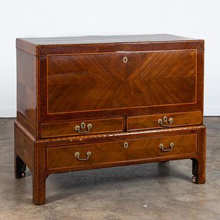 20TH C. GEORGIAN STYLE BURL BLANKET CHEST ON STAND