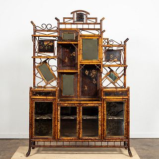 L. 19TH C. AESTHETIC JAPANNED & BAMBOO ETAGERE