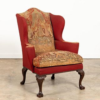IRISH QUEEN ANNE STYLE TAPESTRY WINGBACK CHAIR