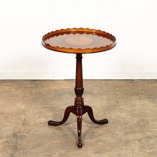 19TH CENTURY INLAID TRAY ON CARVED PEDESTAL