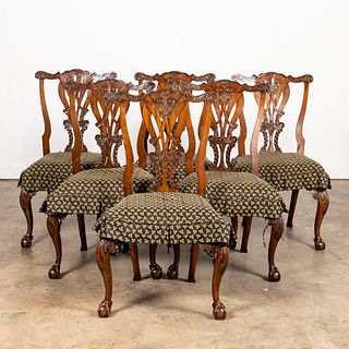 SET, SIX OAK CHIPPENDALE STYLE DINING CHAIRS