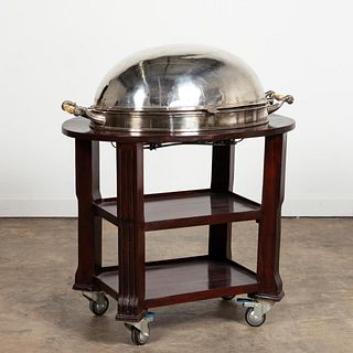 DOMED SILVERPLATE AND MAHOGANY MEAT TROLLEY