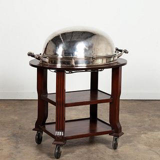 DOMED ARMORIAL ENGLISH SILVERPLATE MEAT TROLLEY