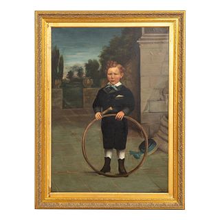 LARGE PORTRAIT OF A BOY, OIL ON CANVAS, FRAMED