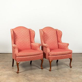 PAIR OF AMERICAN QUEEN ANNE STYLE WINGBACK CHAIRS