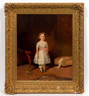 ENGLISH SCHOOL PORTRAIT, LITTLE GIRL WITH HER TOYS