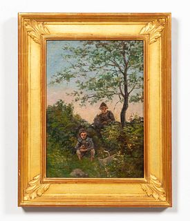 EDWARD GAY, APPLE PICKERS LANDSCAPE PAINTING, OIL