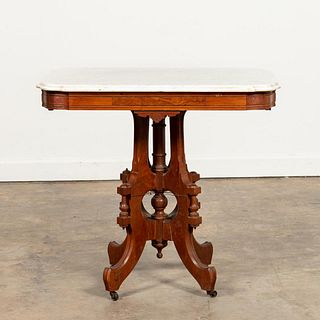 VICTORIAN EASTLAKE STYLE WHITE MARBLE PARLOR TABLE