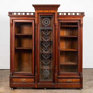 19TH C. EASTLAKE CABINET WITH ETCHED GLASS DOOR